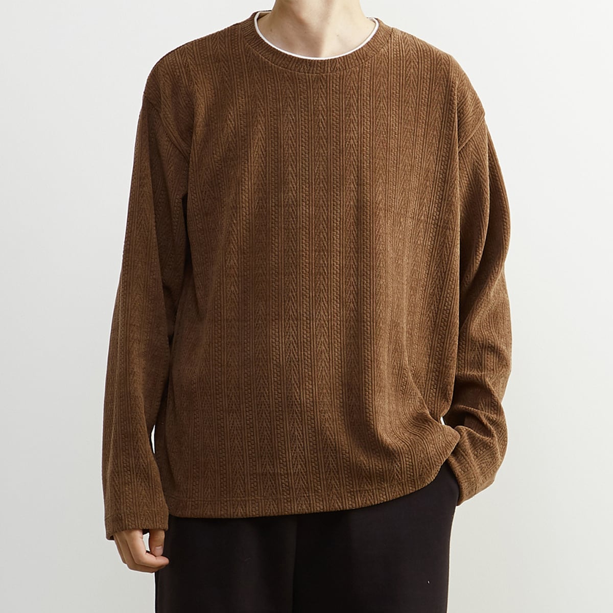 モール編みフェイクレイヤードカットソーTシャツ／メンズメルローズ（MEN'S MELROSE）