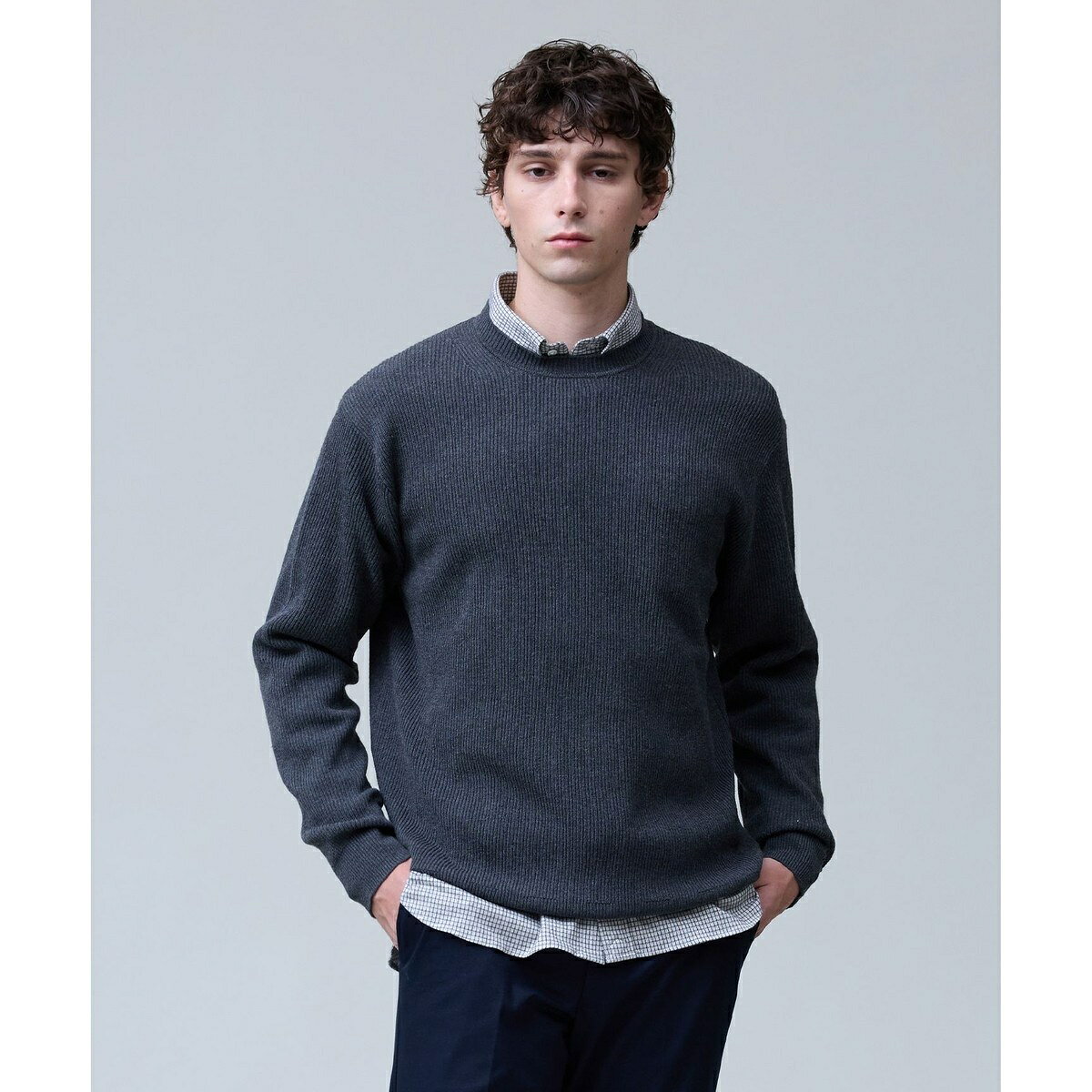 冬仕様の非ウールニット【ストレッチ / イージーケア】【FLEX YARN】片畔クルーネック ニット/Jプレス(J.PRESS)