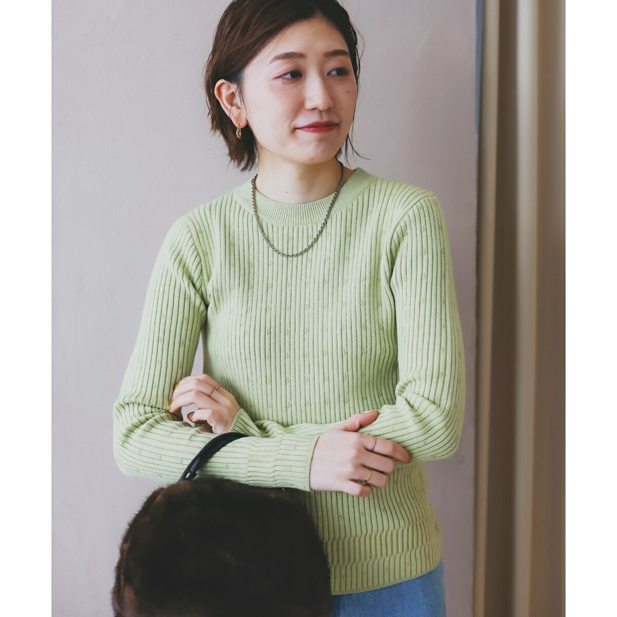 《WEB限定アイテム》アイレットクルーリブニット／ルクールブラン（le.coeur blanc）