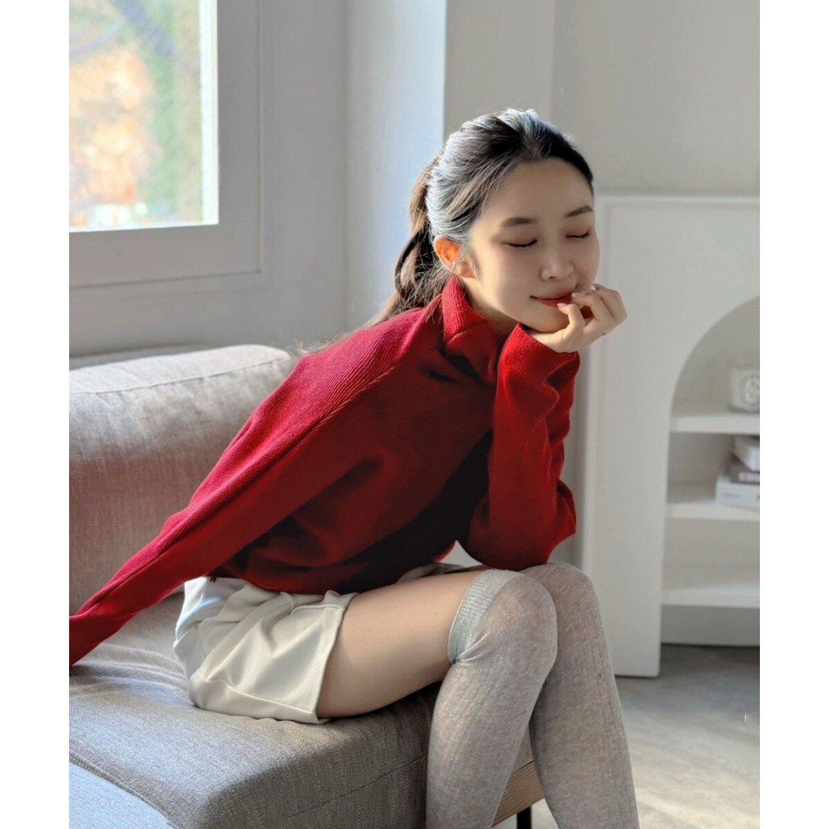 【レッド】オフタートルバイカラーニット <LADIES LINE> (LADIES) レッド】オフタートルバイカラーニット <LADIES LINE> (LADIES)の通販