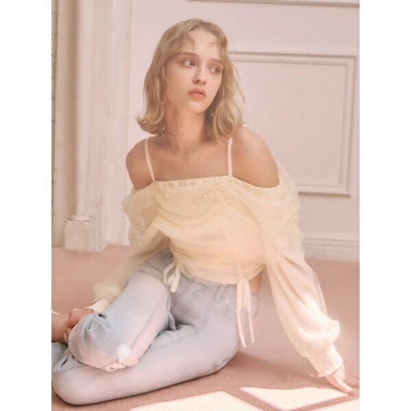 チュールギャザーオフショルトップス／リップサービス（LIPSERVICE）