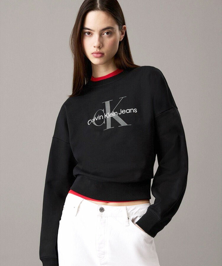 スウェット - ロングスリーブモノグラムロゴフレンチテリースウェットプルオーバー / ブラック [4／カルバン・クライン（Calvin Klein）