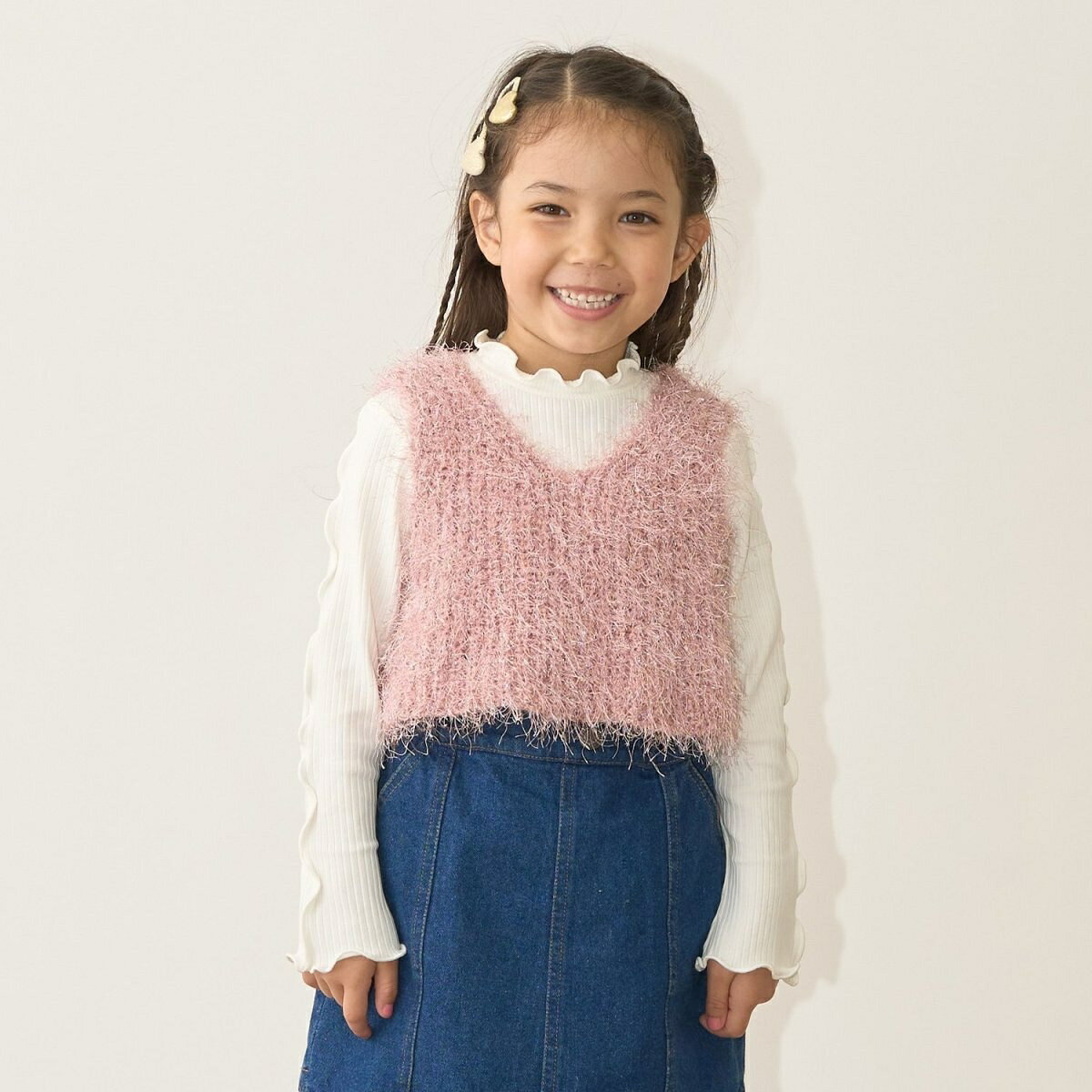 Nylon - 【どちらが前でもOK】ラメフェザーニットベスト【子供服】【キッズ】【女の子】／リセマイン（Lycee mine）