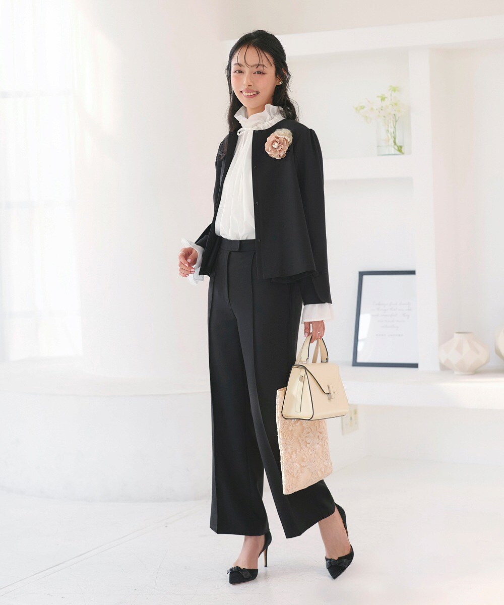 【3点set】ストレッチツイード・ゆる洒落ジャケット＆セミフレアパンツセミシアーブラウス付き／ルイルエブティック（RUIRUE BOUTIQUE）