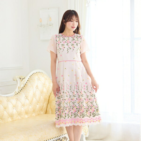 オーガンジー吹上刺繍ワンピース／ローズティアラ（Rose Tiara）