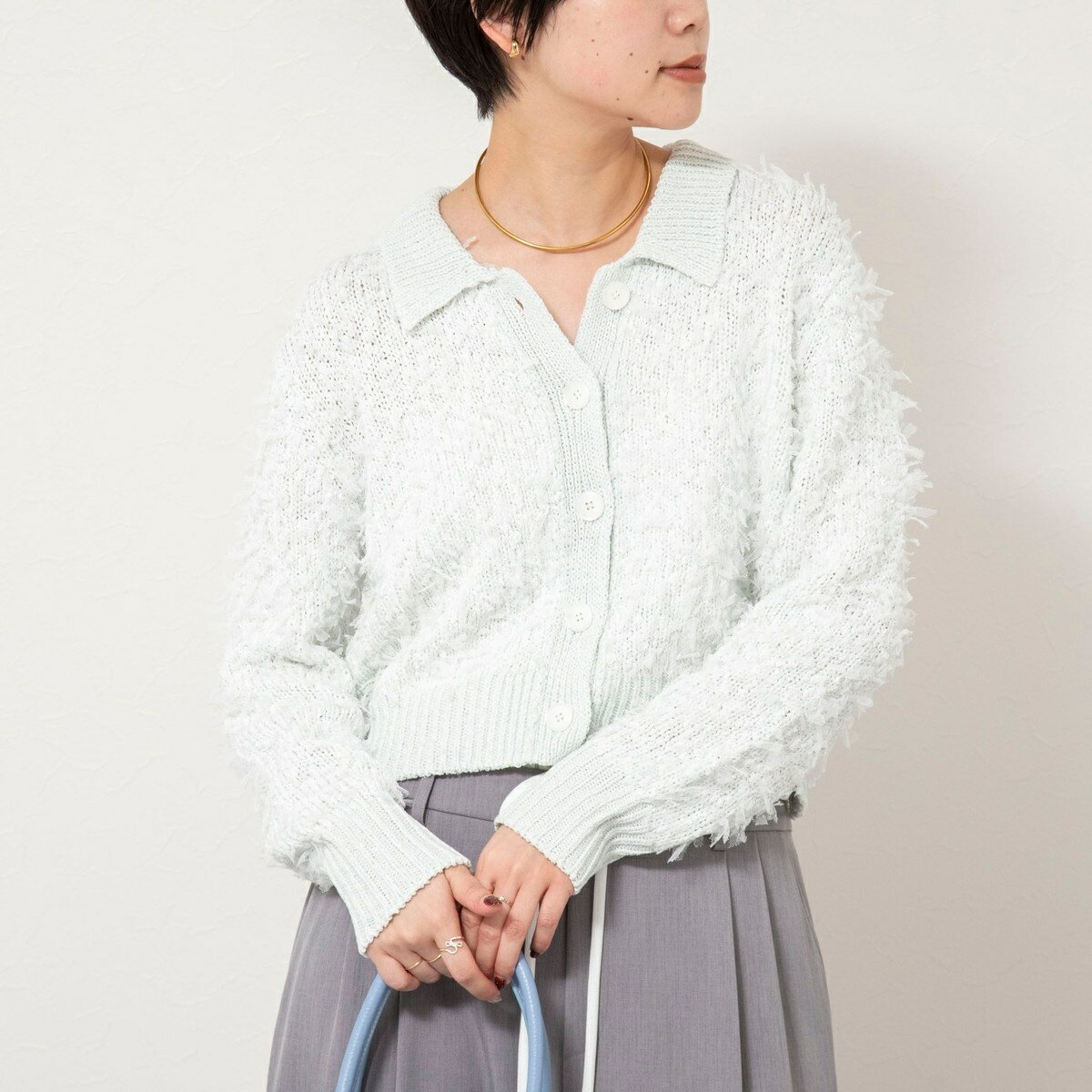 《手洗い可能》ファンシーヤーンポロ衿カーディガンジャケット／ノーリーズソフィー（NOLLEY’S sophi）