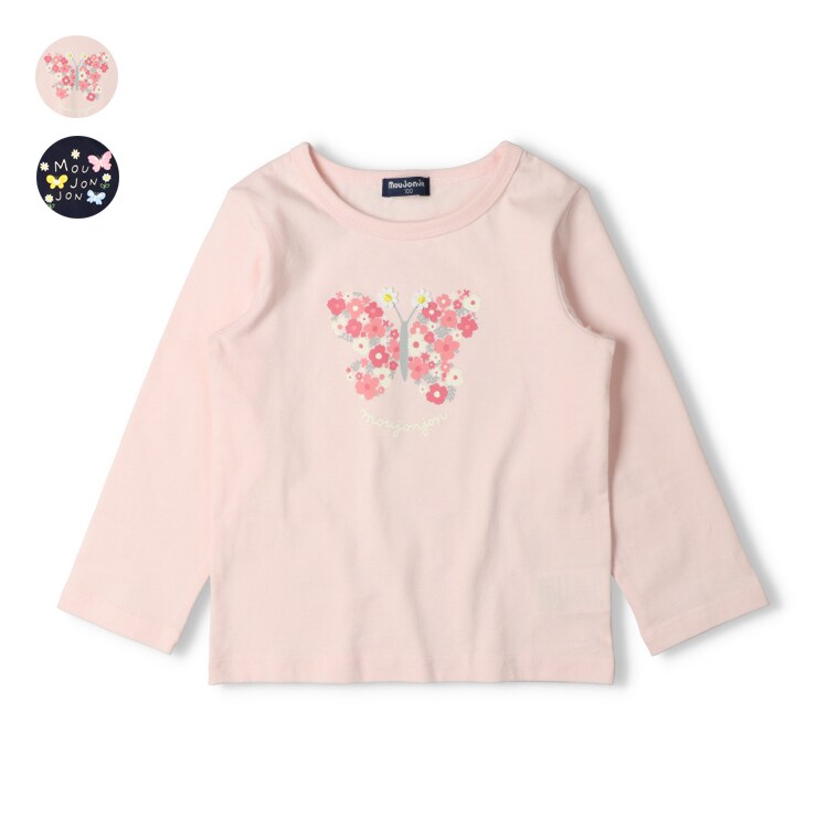 蝶々プリント長袖Tシャツ／ムージョンジョン（moujonjon）