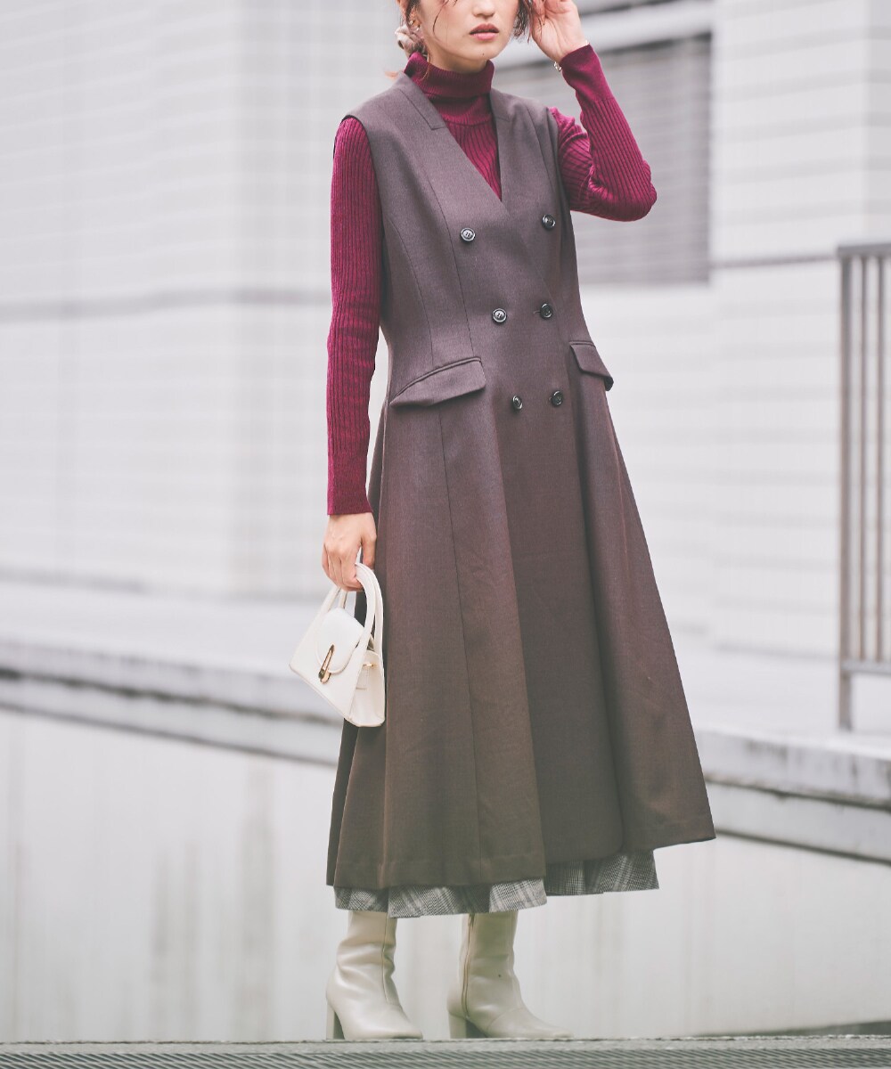 【Premium】 super100’sウールブレンド フレアロングジレワンピース／シリン（Sirin）