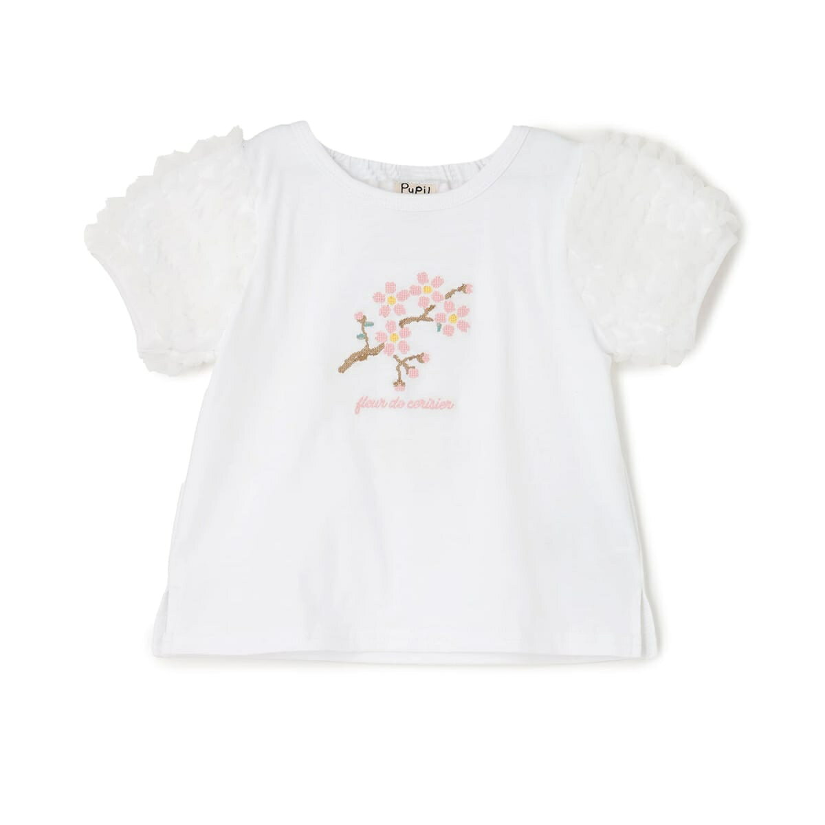 サクラ肩フリル半袖Tシャツ／ピューピルハウス（Pupil House）