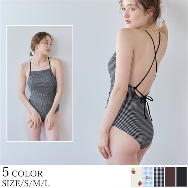 【SEA DRESS】サイドギャザーバッククロスデザインワンピース/水着／ティティベイト（titivate）