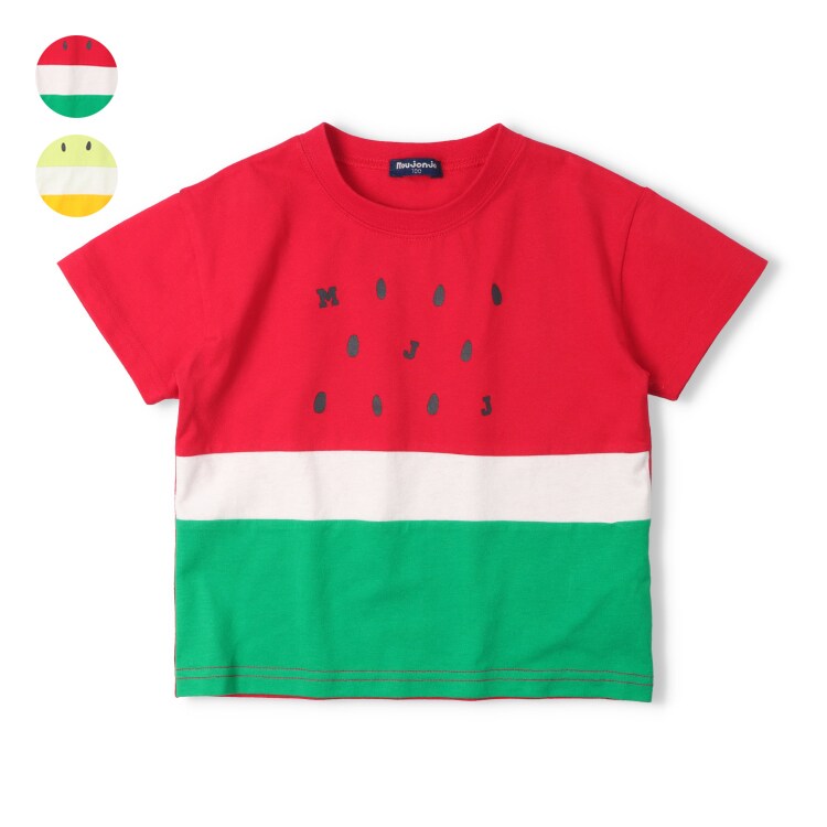 スイカ・キウイ切替半袖Tシャツ／ムージョンジョン（moujonjon）