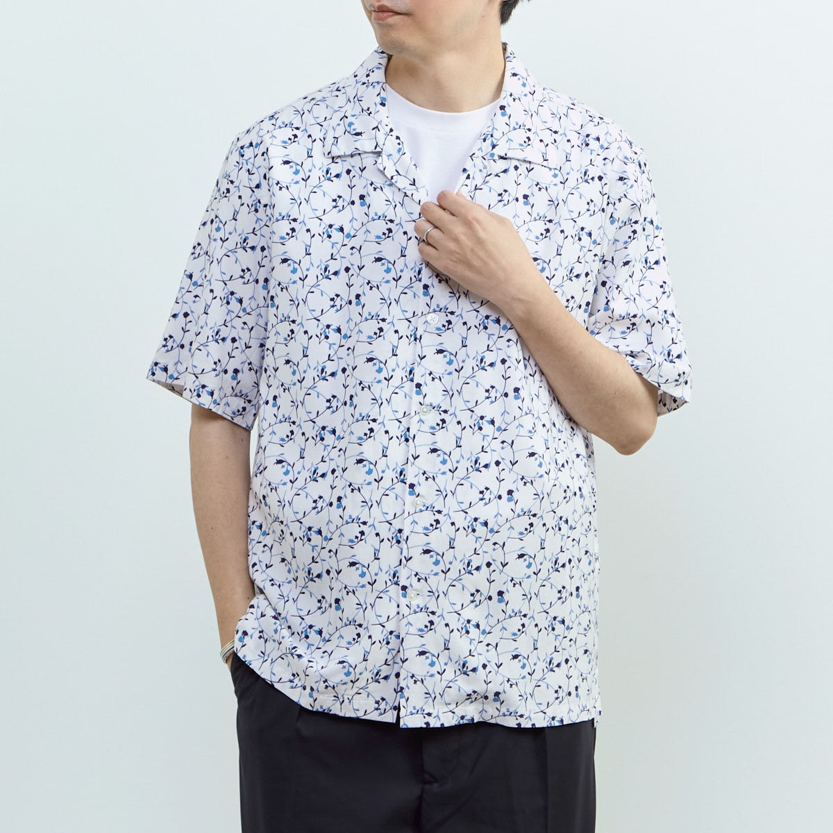 ウォシャブルレーヨンプリント 半袖オープンカラーシャツ／メンズメルローズ（MEN'S MELROSE）