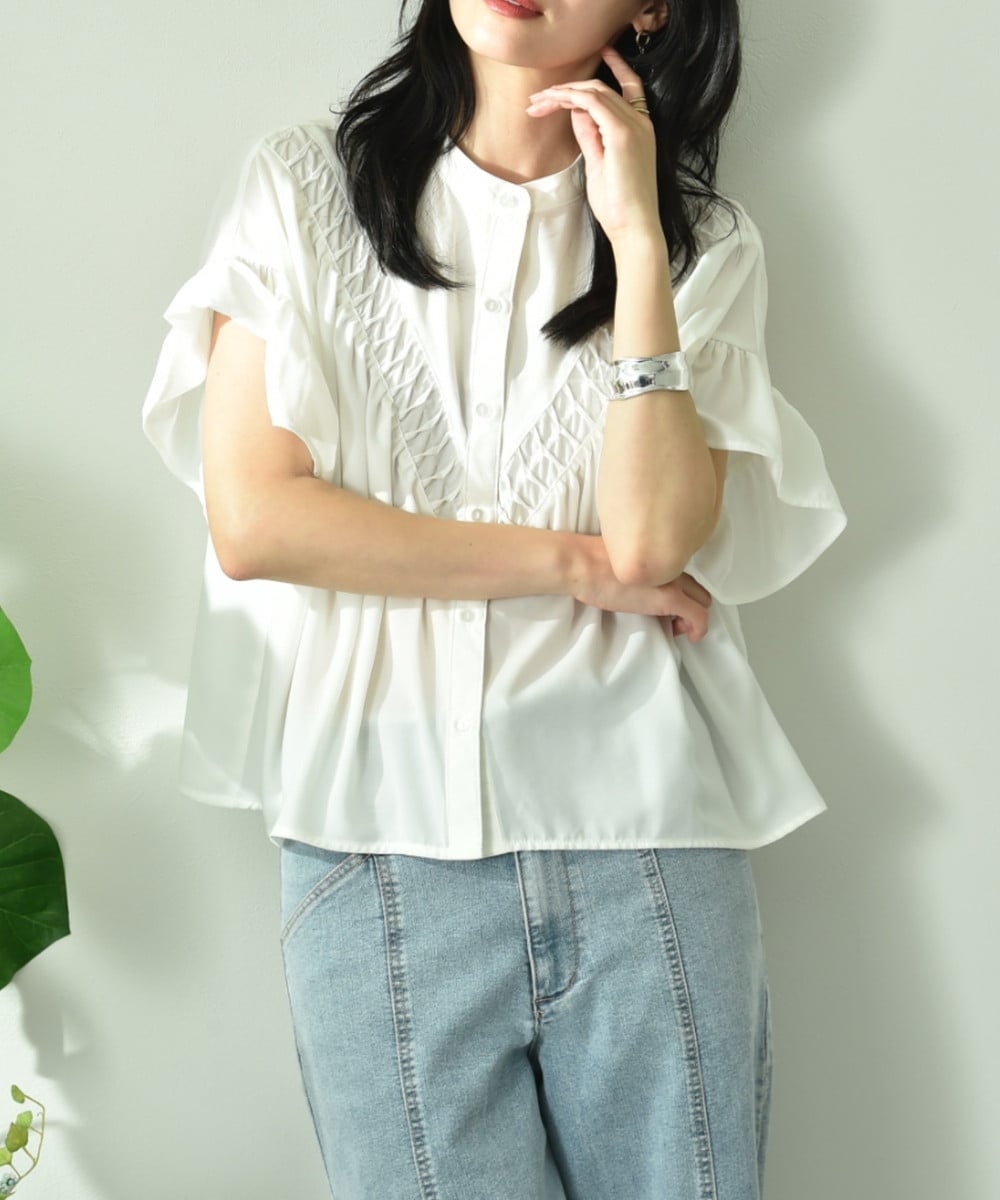 V切替タックデシンブラウス／イン�