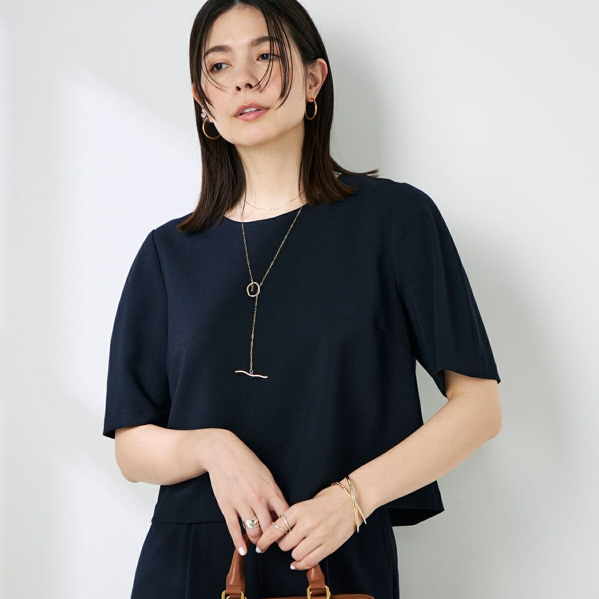 《セットアップ対応》ウォッシャブル麻調5分袖ブラウス／ノーリーズ（NOLLEY'S）