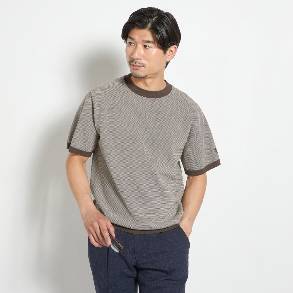 洗えるボーダーニットTシャツ ブラウン／コナカ（konaka）