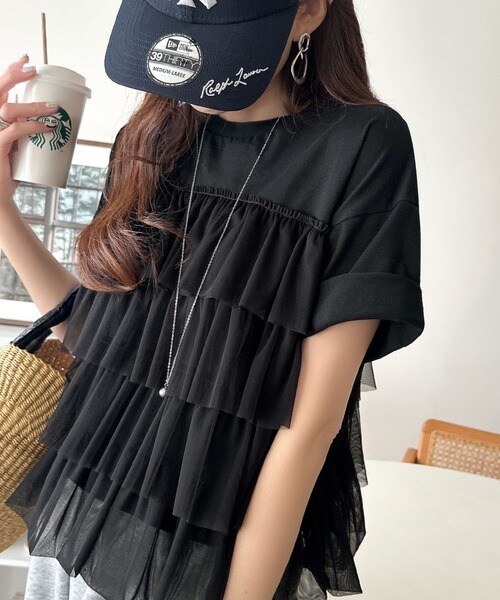 重ねてる風、が今っぽい。ビスチェ風チュールフリルドッキングTシャツ（半袖）／クラシカルエルフ（Classical Elf）