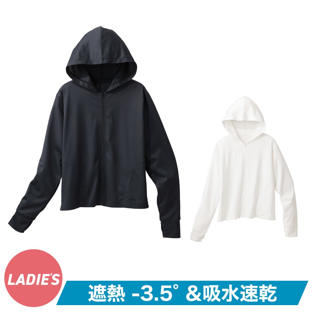 [型番:KW-4679]ナノセラミック遮熱生地： 赤外線を反射して温度上昇を抑制直射日光による熱の侵入をブロックし、酷暑の中でも涼しく快適な着心地を実現最高水準のUVカット： 紫外線カット率99％以上、保護指数UPF50+の機能素材を採用　前ジップとフードで、首元から頭部まで日焼けダメージを徹底ガード吸汗速乾・ドライ質感： ポリエステル100%のさらっとした薄手生地が汗を素早く吸収・拡散　夏場でもベタつきを残さず、常に清潔感のある肌触りをキープ万能ワンマイルウェア： ジムやプールへの移動から近所のお出かけまで、サッと羽織れるシンプルなデザイン　シーンを選ばないブラック・オフホワイトの2色展開■カラー：ブラック、オフホワイト身長(cm)：M/L 154-162サイズの詳細は、商品画像のサイズ表をご確認ください。※(　)で表記されている数字はヌードサイズです。ヌードサイズとは衣服を身につけない身体のサイズです。お客様ご自身の身体サイズと比較してお選びください。 ■素材： ポリエステル100％ 遮熱生地 ■お手入： &nbsp;&nbsp;>>商品のお取り扱い方法 ■原産国： 中国【レディースウエア】AQA 遮熱UVパーカーレディース KW-4679／エーキューエー（AQA）ブラックオフホワイト画面上と実物では、多少色具合が異なって見える場合がございます。