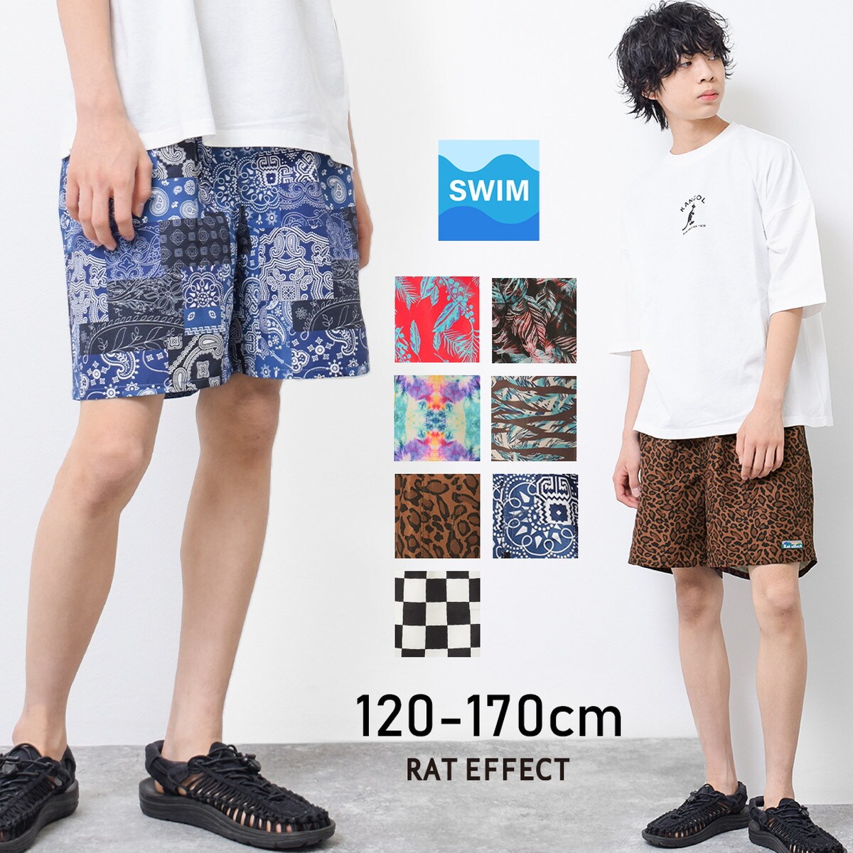 総柄スイムショートパンツ 水着 ビーチパンツ ハーフパンツ サーフパンツ／ラットエフェクト（RAT EFFECT）