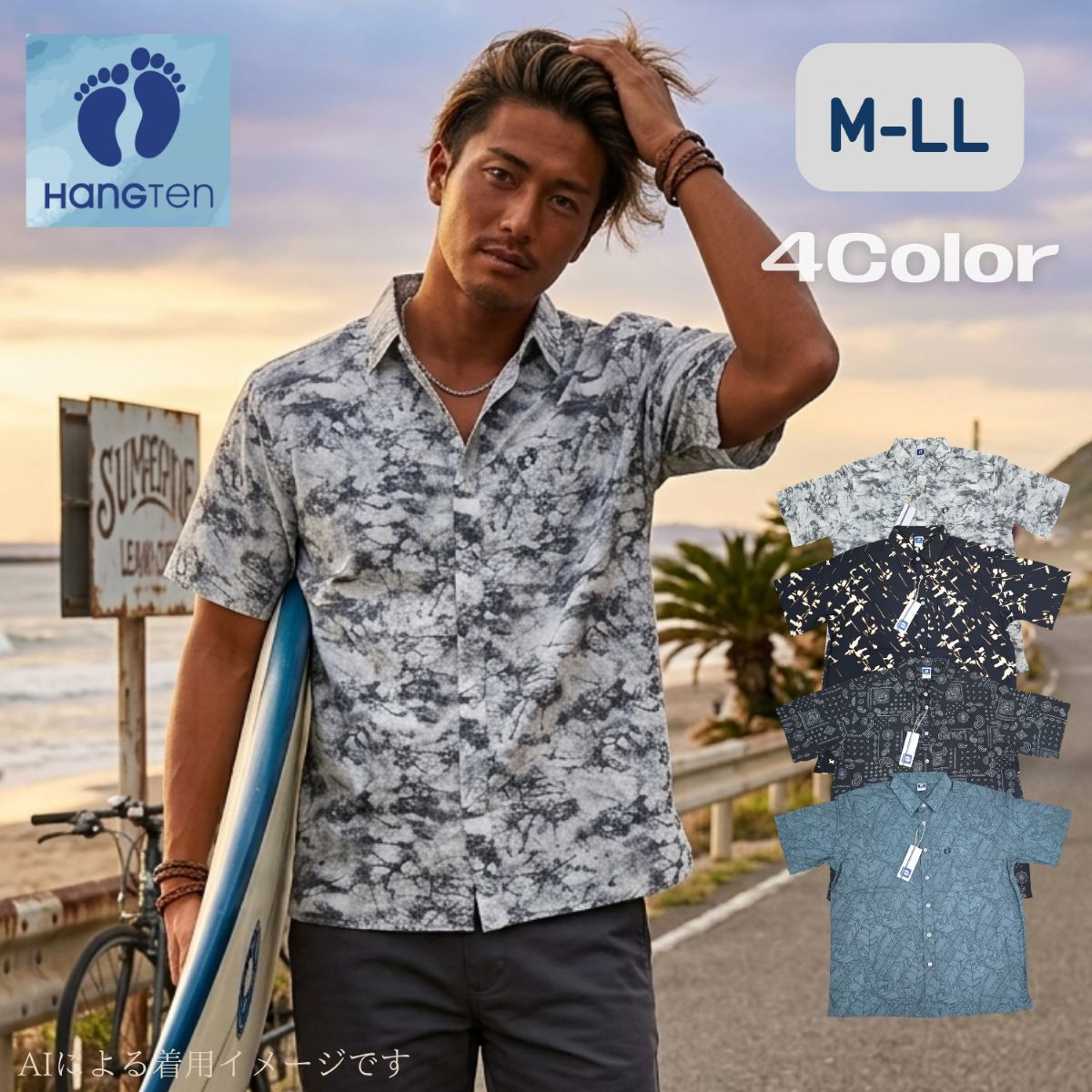 【HANGTEN/ハンテン】総柄プリントシャツ／ハンテン（Hang Ten）