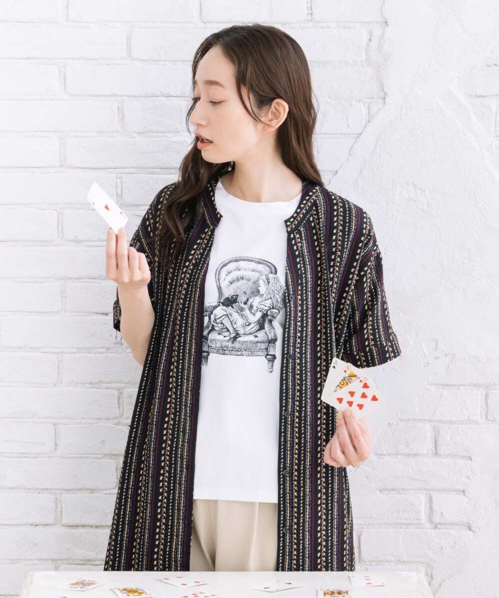 THE MACMILLAN Alice モノクロアリスプリントスペードトランプ刺繍T／サブストリート（sab street）