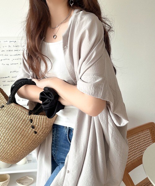 Tunics - 【UVカット・防シワ・吸水速乾・接触冷感機能付き】バンドカラービッグチュニックシャツ（半袖）／クラシカルエルフ（Classical Elf）