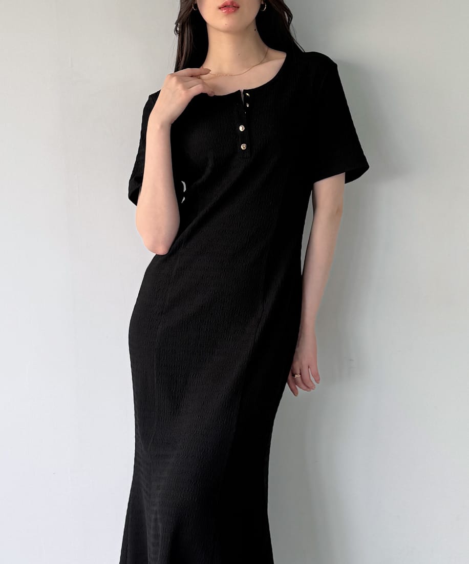 ヘンリーネックストレッチジャガードワンピース／ジュノア（JUNOAH）
