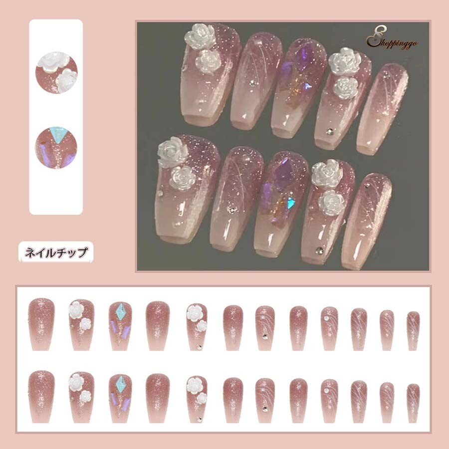 ネイルチップ 花 シンプル ブライダル ピンク つけ爪 ネイルアート／shoppinggo（s...