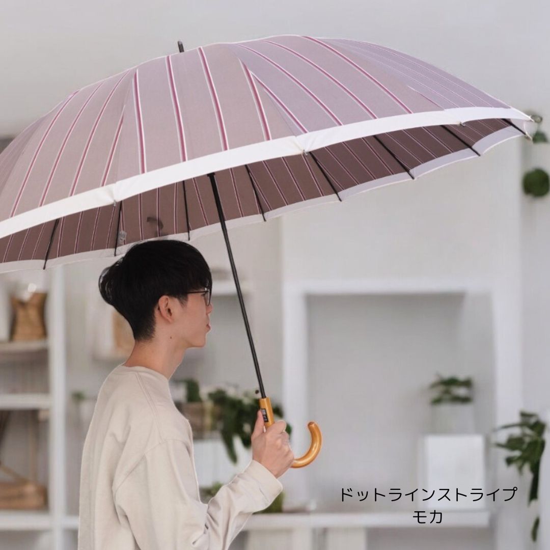  メンズ 長傘 70cm 16本骨 耐風 ジャンプ式 ドットラインストライプ／藤田屋（fujitaya）