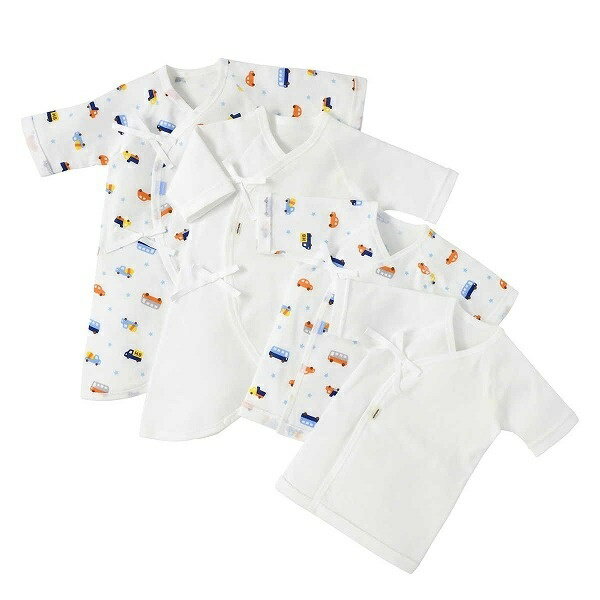 ＜新生児＞肌着セット（短肌着＆コンビ肌着4枚セット / クローバー・花・クルマ））／ミキハウス ホットビスケッツ（MIKIHOUSE HOT BISCUITS）のサムネイル