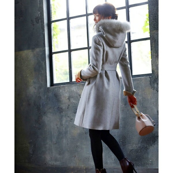 フォックスファー付バイカラーフードガウンコート【ウール100％】／ルイルエブティック（RUIRUE BOUTIQUE）のサムネイル