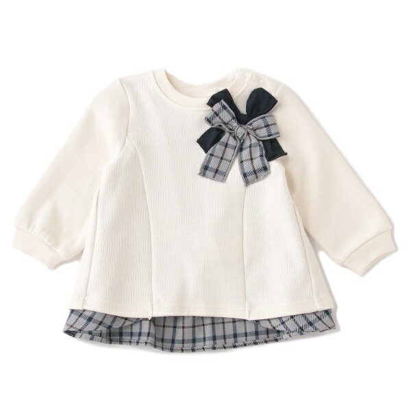 チェックリボンつきバック切り込みトレーナー／プティマイン（petit main）