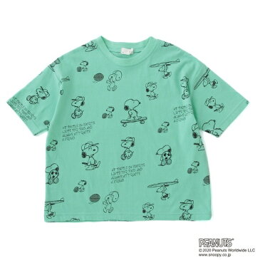 【PEANUTSコラボ】 スヌーピースポーツビッグシルエット総柄Tシャツ／ビールーム（キッズ）（b-ROOM）