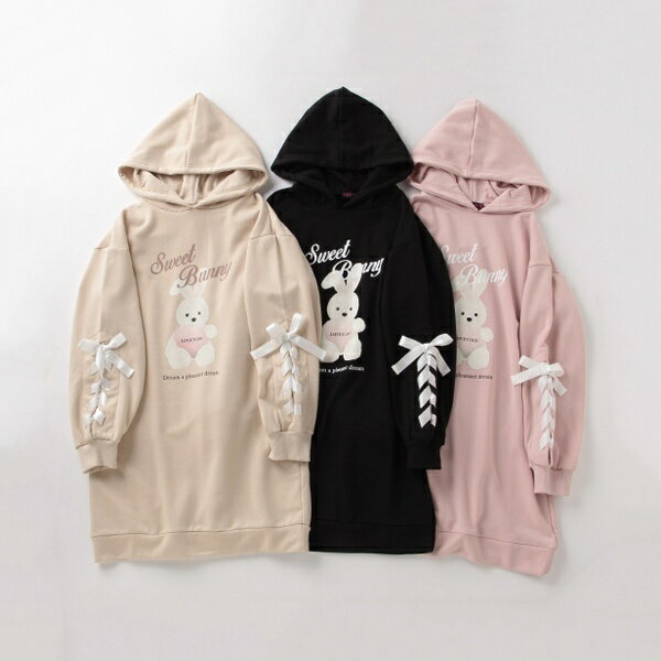 裏毛 ラビットプリント袖レースアップパーカーワンピース／ラブトキシック（Lovetoxic）のサムネイル