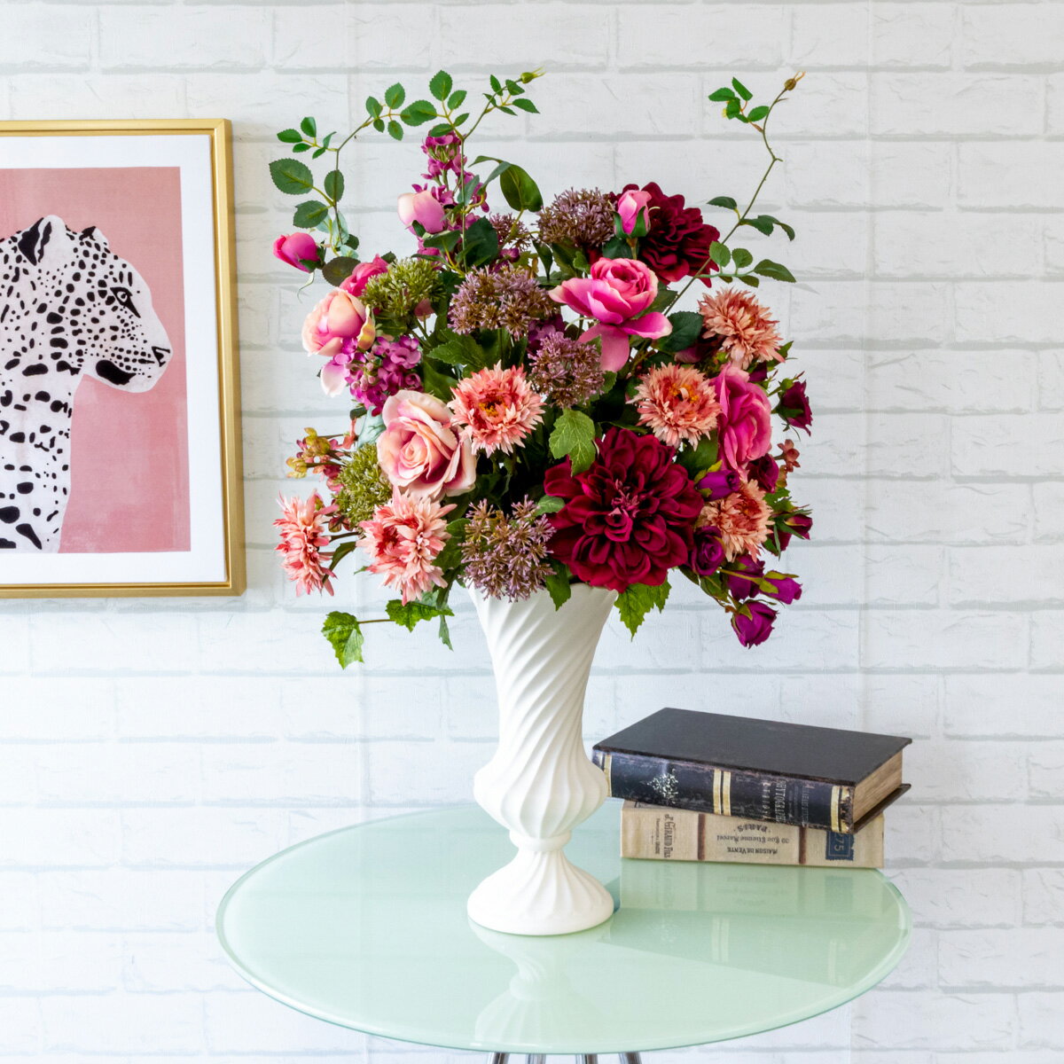 造花テーブルアレンジメント 高さ65cm 陶器鉢 / フラワーアレンジメント インテリアフラワー フェイク 卓上 おしゃれ 装飾 置き型 店舗装飾 店内装飾 (PAS048)