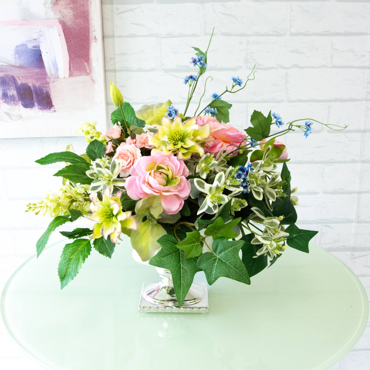 造花テーブルアレンジメント 高さ40cm 陶器鉢 / フラワーアレンジメント インテリアフラワー フェイク 卓上 おしゃれ 装飾 置き型 店舗装飾 店内装飾 (PAS067)