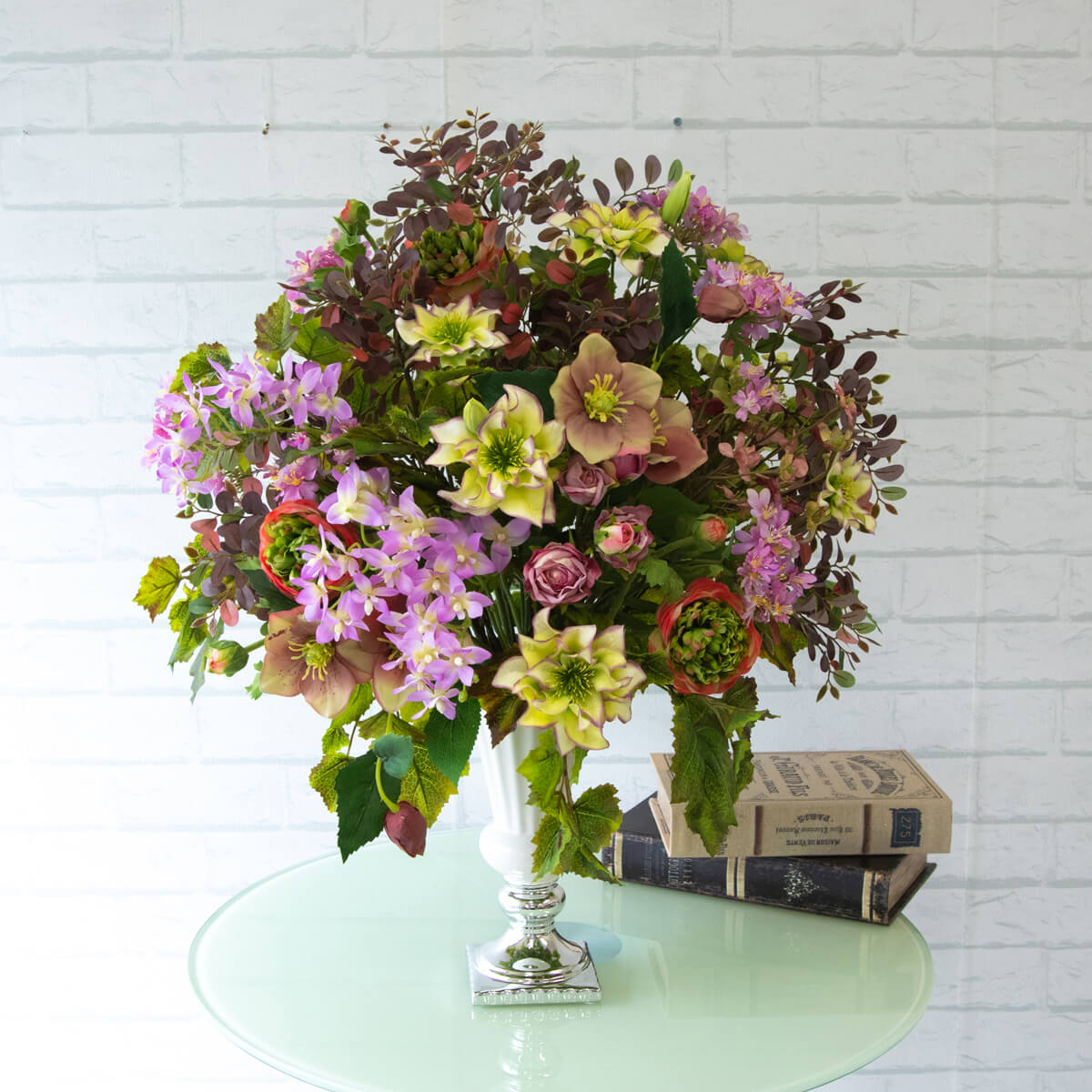 造花テーブルアレンジメント 高さ65cm 陶器鉢 / フラワーアレンジメント インテリアフラワー フェイク 卓上 おしゃれ 装飾 置き型 店舗装飾 店内装飾 (PAS073)