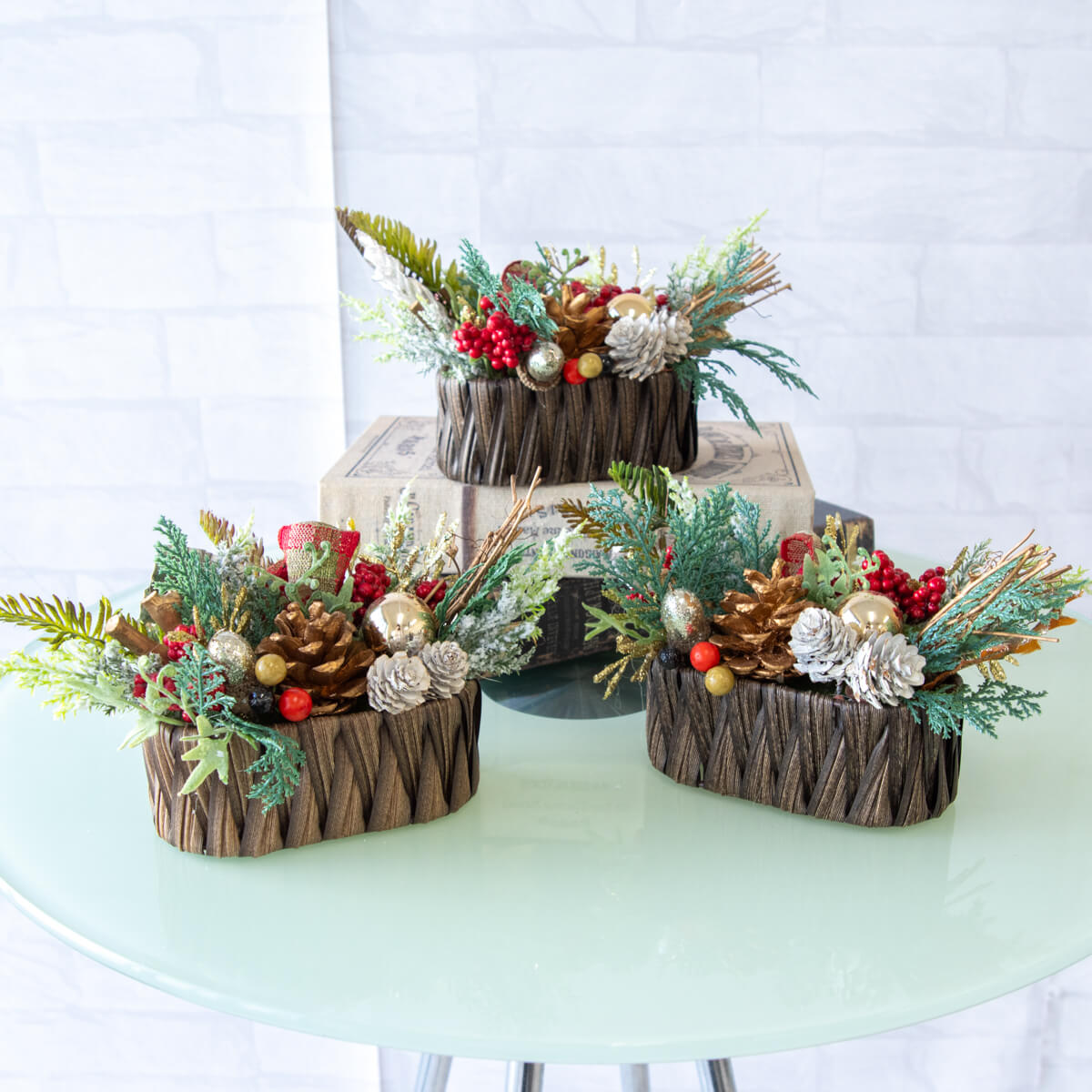 造花テーブルアレンジメント 3個セット 高さ12cm / フラワーアレンジメント インテリアフラワー フェイク 卓上 おしゃれ 装飾 置き型 店舗装飾 店内装飾 (PAS113)