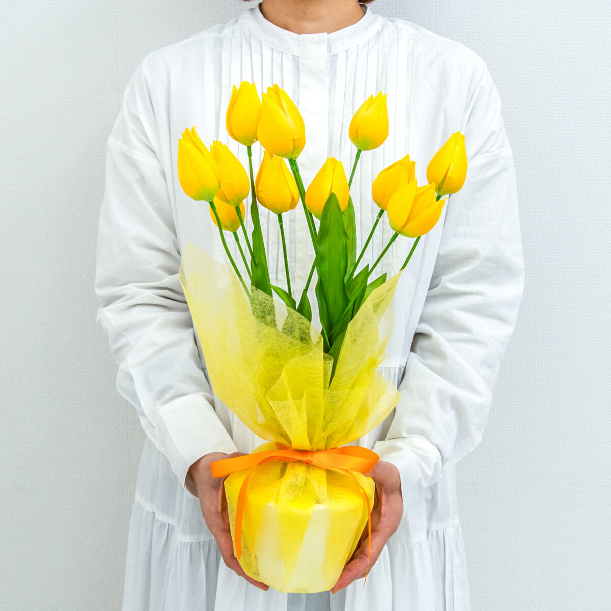 造花アレンジメントポット(チューリップ) 高さ47cm / フラワーアレンジメント テーブルプランター インテリアフラワー フェイク 卓上 おしゃれ 装飾 置き型 店舗装飾 店内装飾 (PAS143-YELLOW)