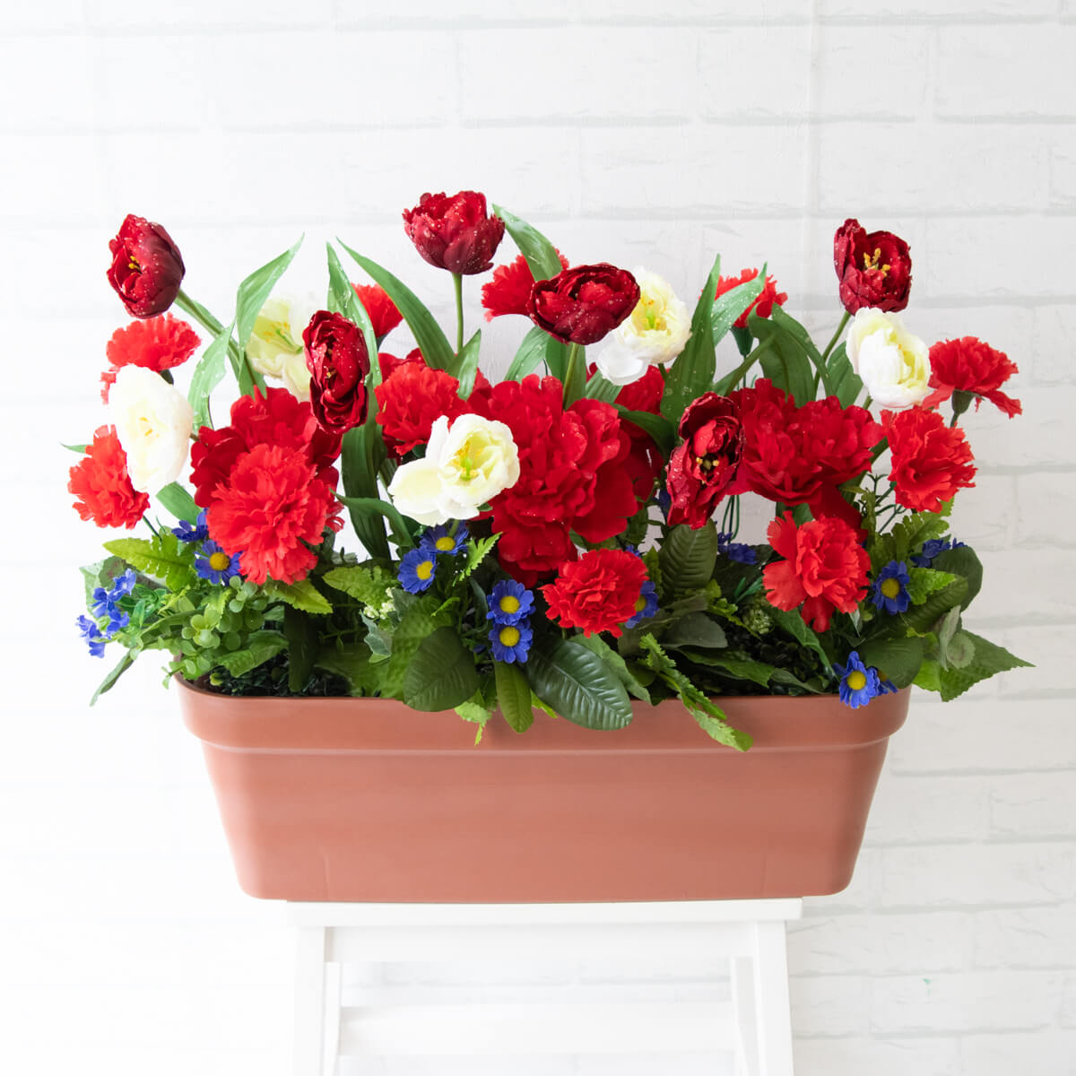 造花プランター フラワープランター フラワーアレンジメント フェイクグリーン 店舗装飾 ディスプレイ パチンコ店 工事現場 住宅展示場 モデルハウス ショールーム レッド/PF441-LB 造花プランター(ピオニー・デージー・etc):Cプ