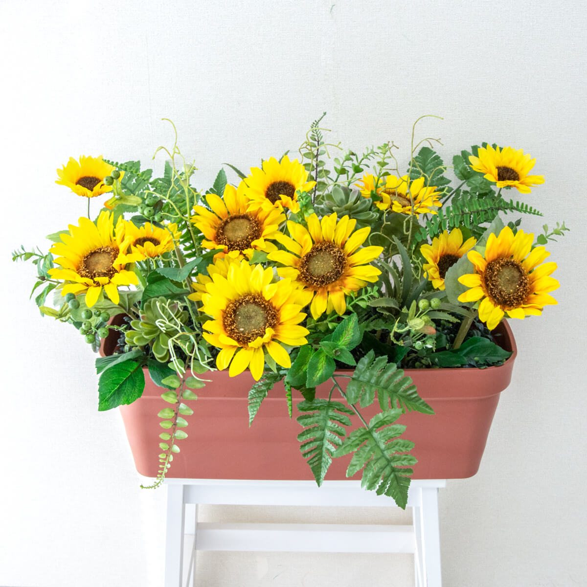 造花プランター フラワープランター フラワーアレンジメント フェイクグリーン 店舗装飾 ディスプレイ パチンコ店 工事現場 住宅展示場 モデルハウス ショールーム 夏装飾 イエロー/PF623-LB 造花プランター(ひまわり)