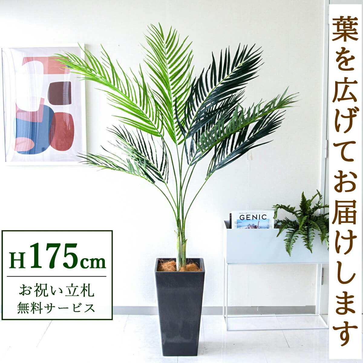 フェイクグリーン アレカパームツリー H約175cm 鉢付き / 人工観葉植物 観葉植物 フェイク 造花 大型 大きいパームツリー 南国 夏 店舗 装飾 開店 開業 移転 祝い ギフト プレゼント おしゃれ 住宅展示場 モデルハウス オフィス 立札無料 PG165-Q25BK