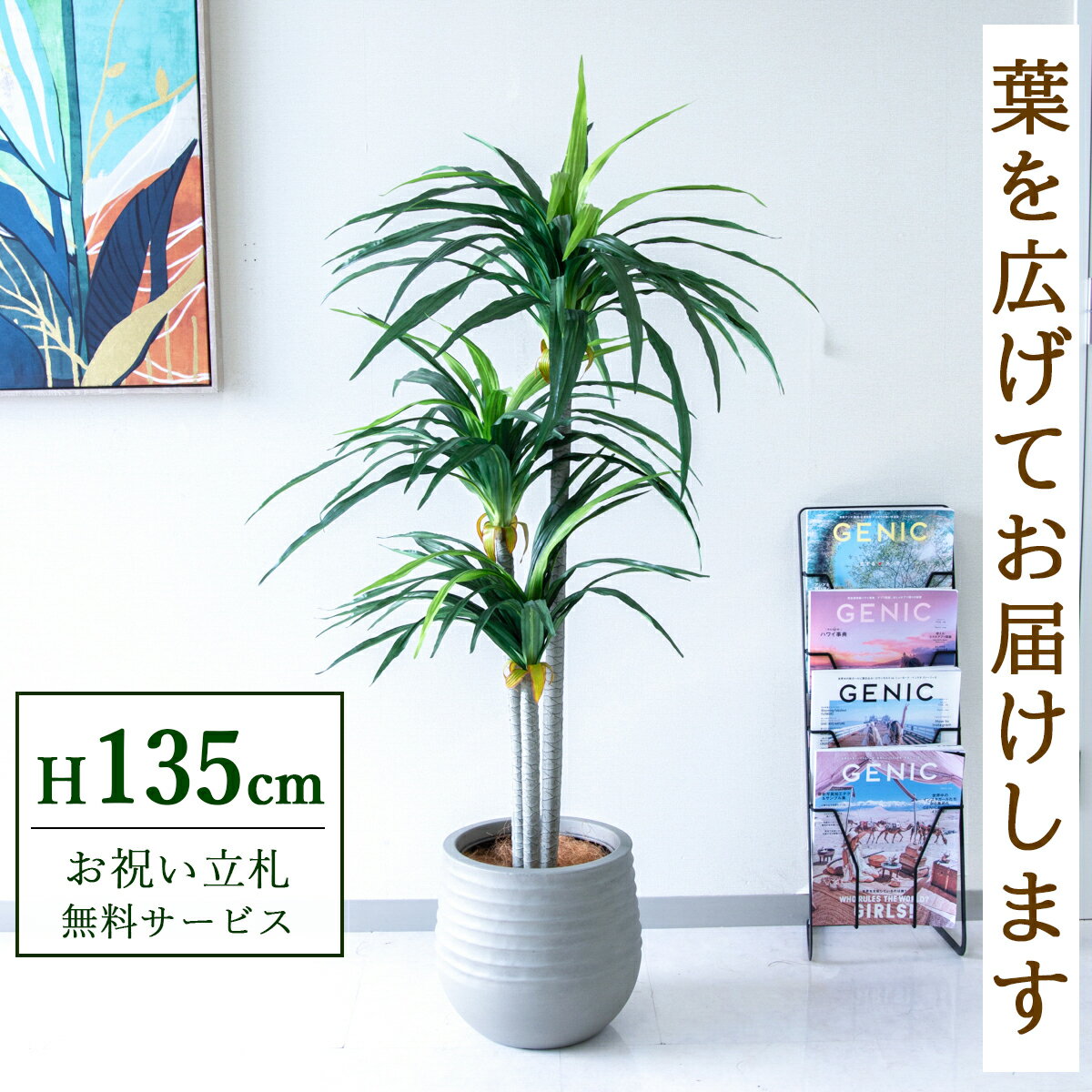 Rakuten - フェイクグリーン 観葉植物 人工観葉植物 ドラセナ 135cm 鉢付き / 立札無料 送料無料 法人・開店祝い 店舗・オフィス装飾 空間演出 造花/PG180-J30