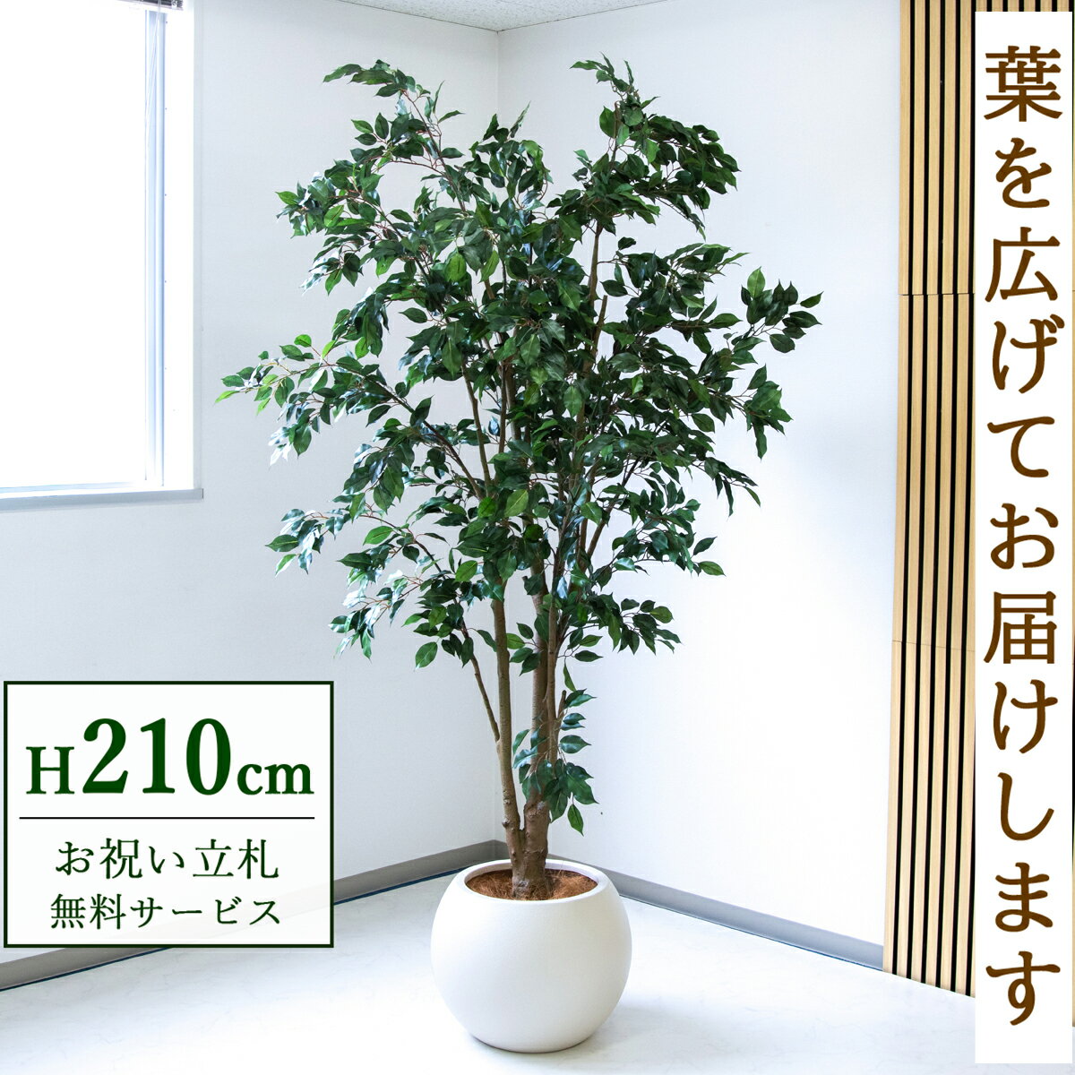 Rakuten - フェイクグリーン 観葉植物 人工観葉植物 フィカス ベンジャミン 大型 210cm 鉢付き / 立札無料 送料無料 法人・開店祝い 店舗・オフィス装飾 空間演出 造花/PG1005-ROM43IV