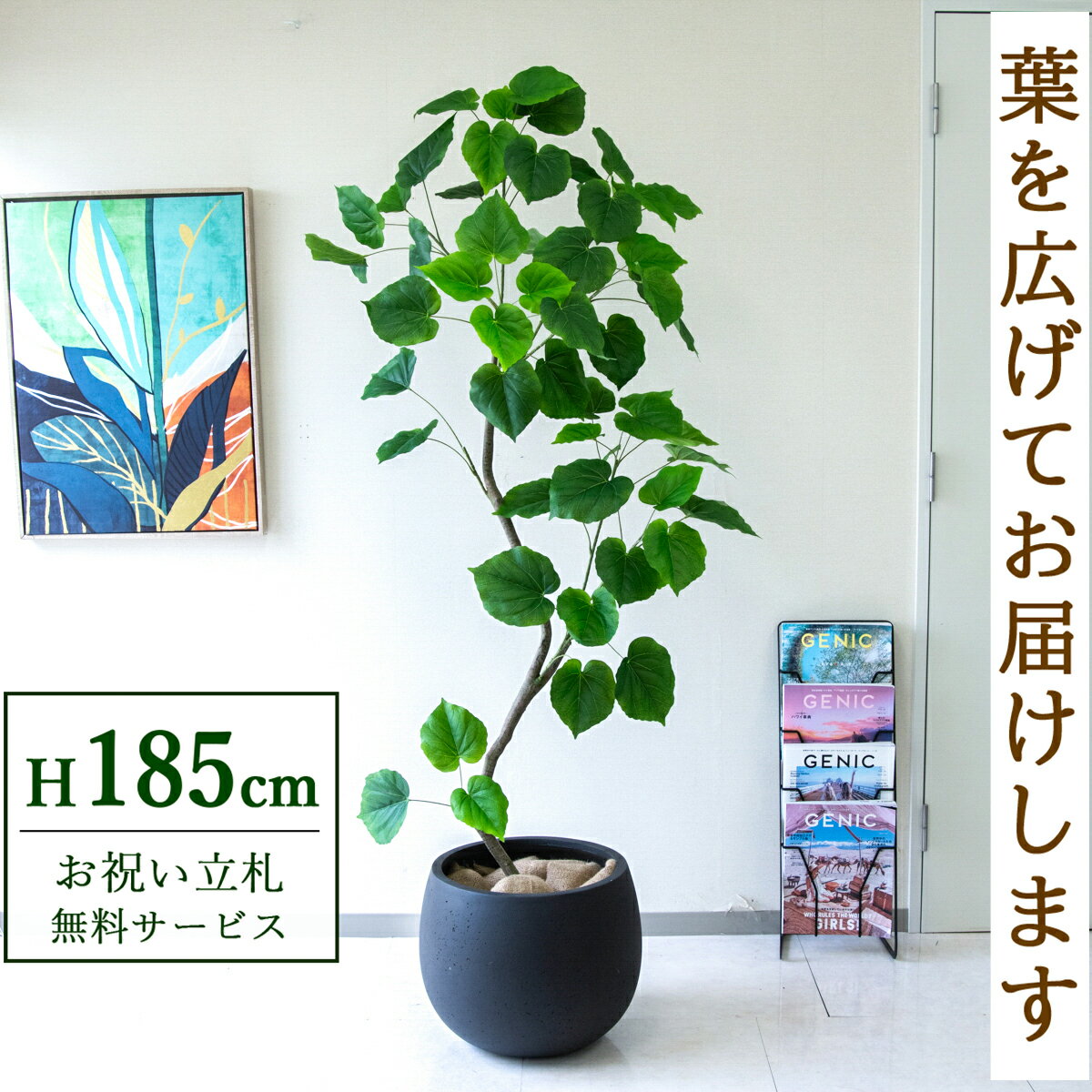 ★立札無料★【すぐ飾れる】 フェイクグリーン 人工観葉植物 フィカス ウンベラータ 185cm 大型 鉢付き / 法人・開店祝い 店舗・オフィス装飾 空間演出 造花/PG262-D42BK