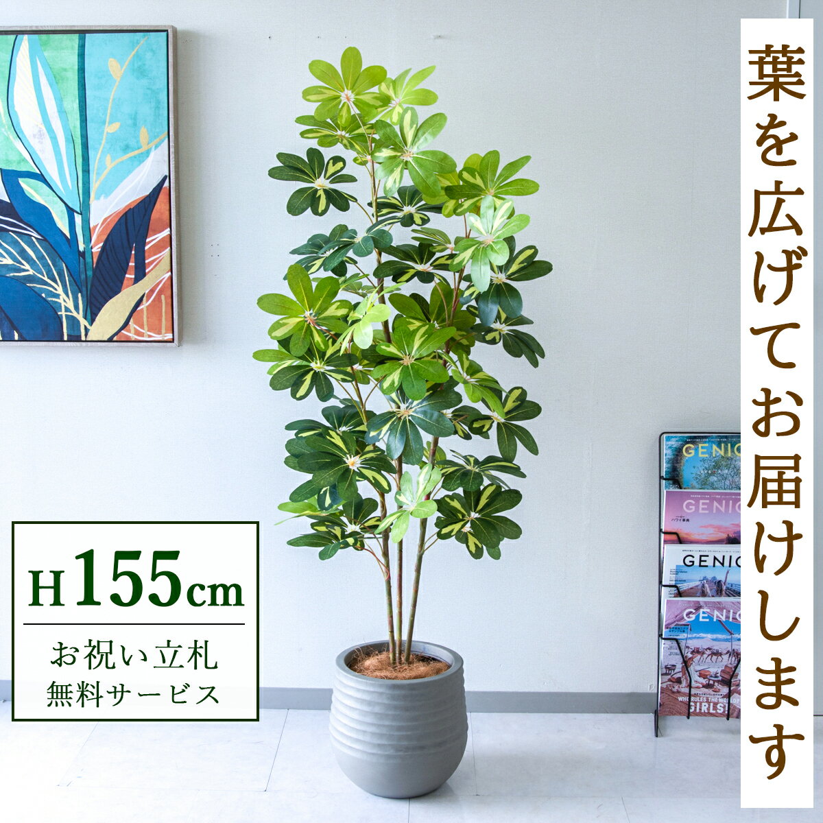 フェイクグリーン 観葉植物 人工観葉植物 シェフレラ カポック 155cm 鉢付き / ★立札無料★ 法人・開店祝い 店舗・オフィス装飾 空間演出 造花/PG282-J30