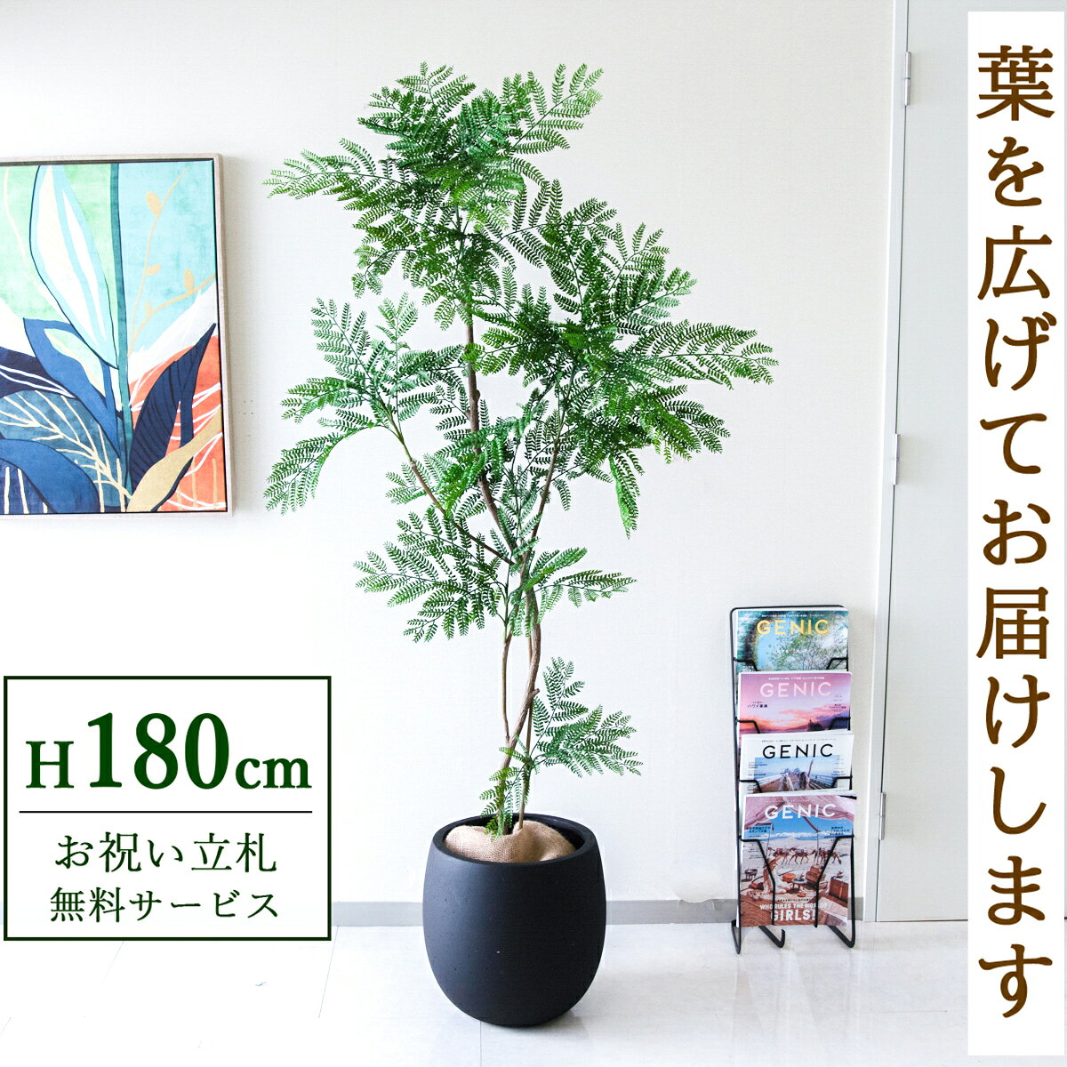 Rakuten - フェイクグリーン 観葉植物 人工観葉植物 エバーフレッシュ 大型 180cm 鉢付き / 立札無料 送料無料 法人・開店祝い 店舗・オフィス装飾 空間演出 造花/PG287-BAL35BK