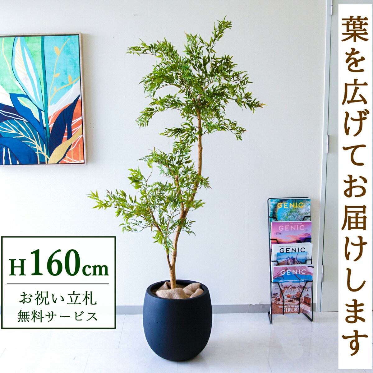 Rakuten - フェイクグリーン 観葉植物 人工観葉植物 ポリシャス 160cm 鉢付き / 立札無料 送料無料 法人・開店祝い 店舗・オフィス装飾 空間演出 造花/PG292-BAL35BK