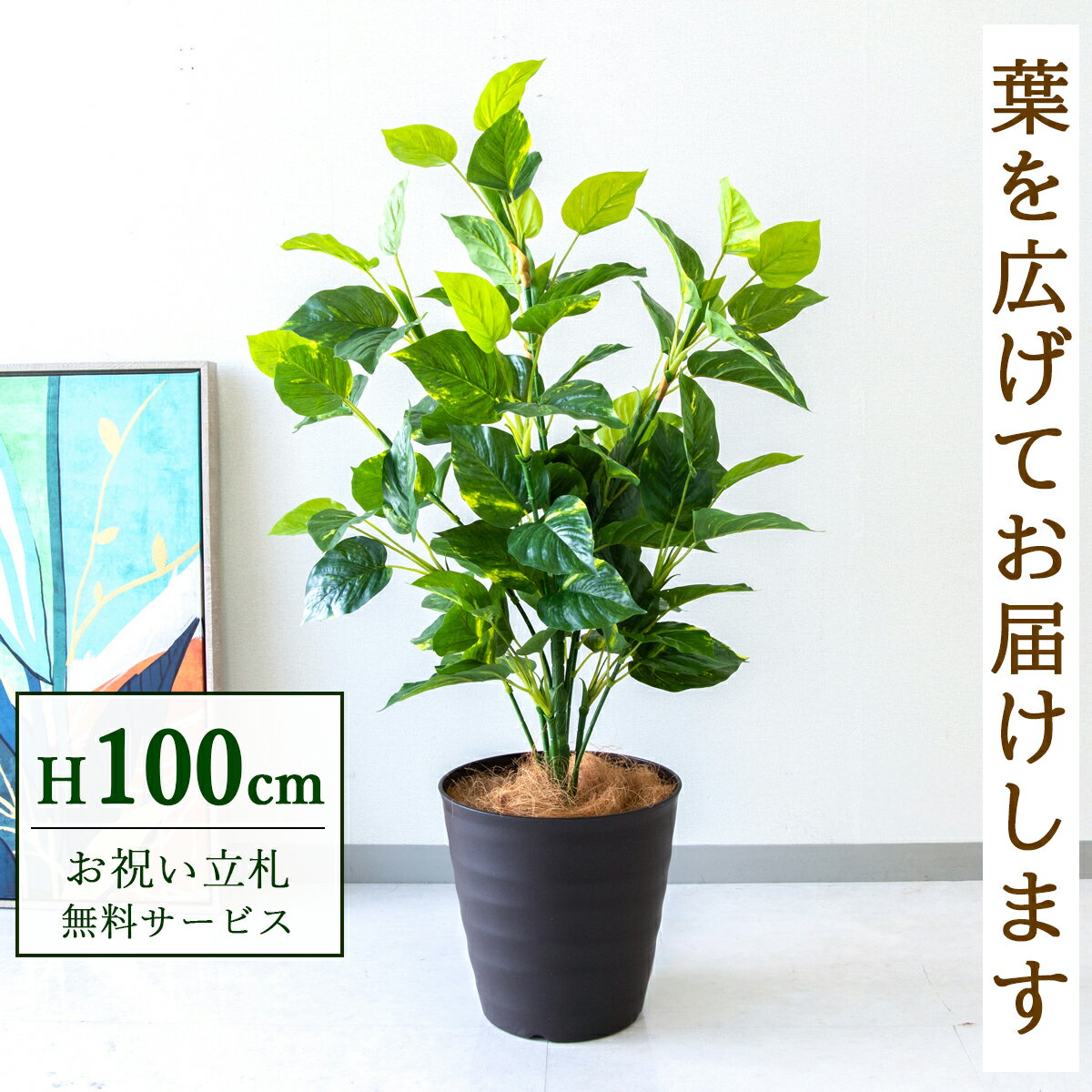 Rakuten - フェイクグリーン 観葉植物 人工観葉植物 フレッシュポトス 100cm 鉢付き / ★立札無料★ 法人・開店祝い 店舗・オフィス装飾 空間演出 造花/PG093-M27DB