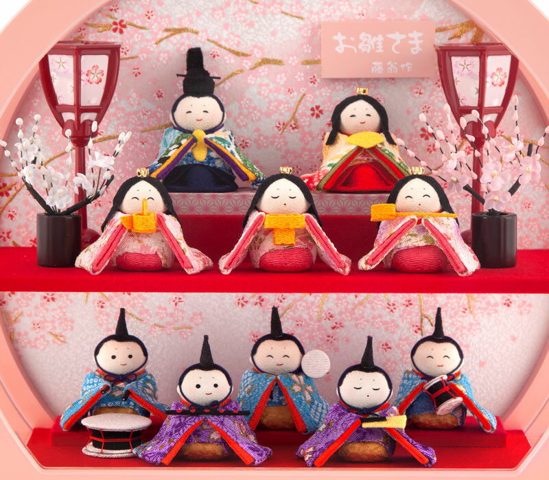 藤翁作 舞あそび 桃わらべ 手作り縮緬細工 手鏡型アクリルケース オルゴール付