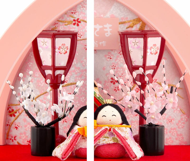藤翁作 舞あそび 桃わらべ 手作り縮緬細工 手鏡型アクリルケース オルゴール付